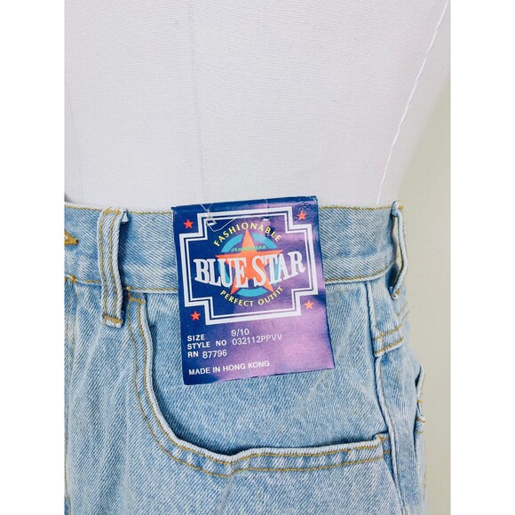 1990s Vintage Deadstock Light Wash Denim Mini Skirt / 90s Floral Jean Medium - Picture 6 of 9